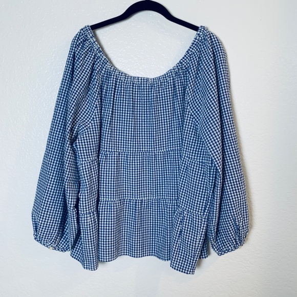 Old Navy Tiered Seersucker Long Sleeve Top XXL NEW Blue White Gingham Plaid NWT - Picture 9 of 12